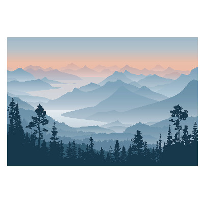 Dekorativní fototapeta na zeď s motivem úsvitu nad mlhavými vrcholky