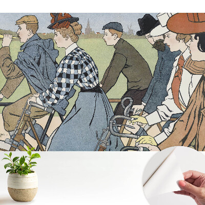 Fototapeta do dětského pokoje s cyklistickou scénou v secesním stylu