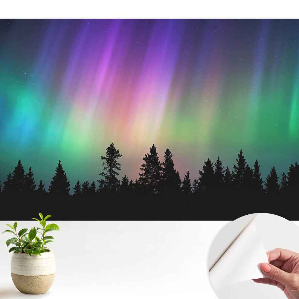 Samolepící fototapeta Polární záře nad lesem