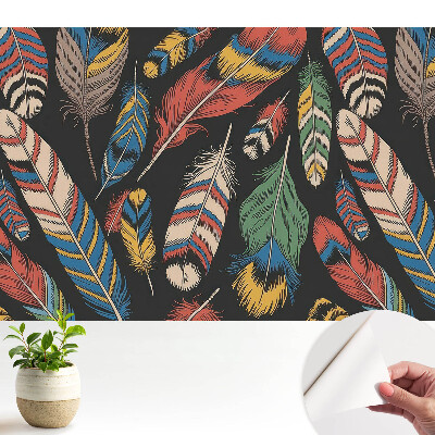 Samolepicí fototapeta do obýváků s barevným tancem peří v boho stylu