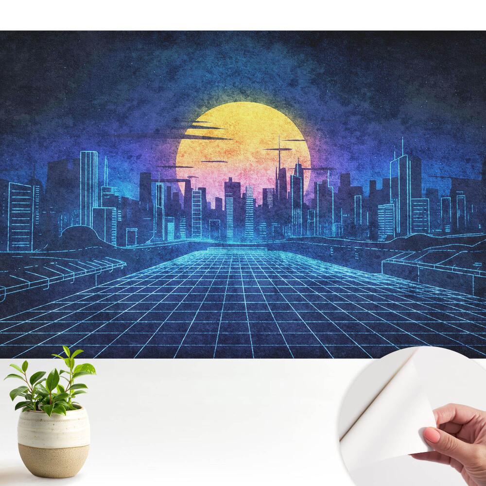 Fotografická tapeta na zeď vize futuristického města při západu slunce