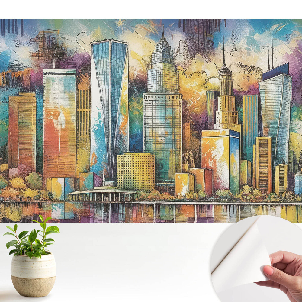Samolepicí fototapeta s energickým panoramatem barevných mrakodrapů