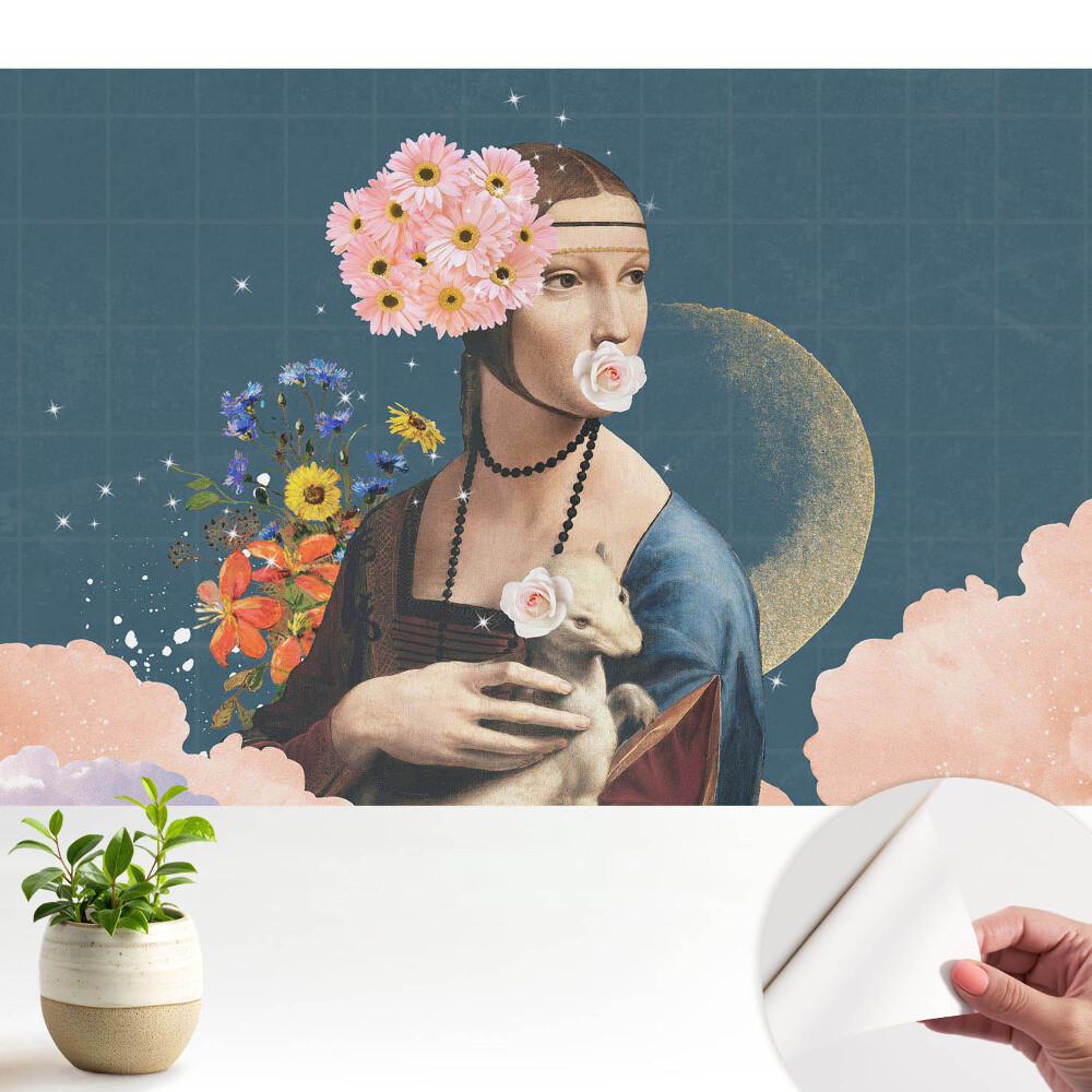 Samolepicí fototapeta na zeď Surrealistický portrét v květinách