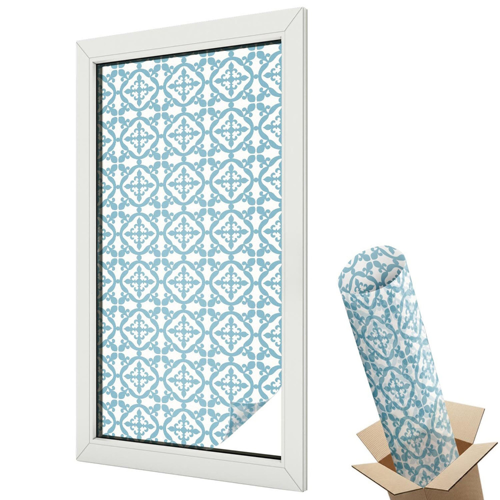 Geometrické bílé kruhy na modrém pozadí