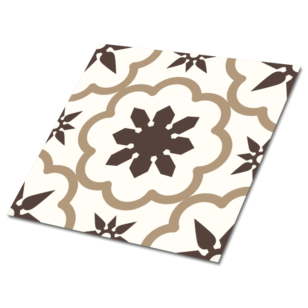Samolepící podlahové čtverce Květinový vzor v odstínech hnědé