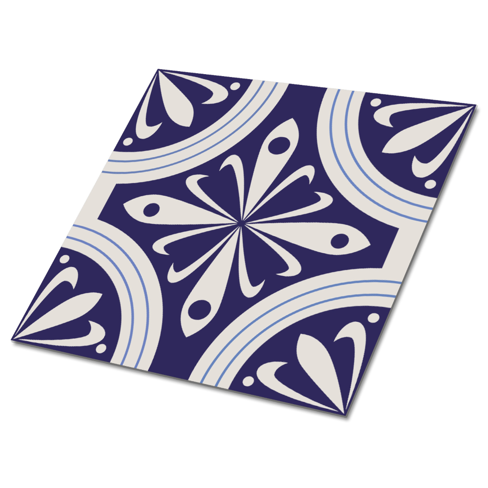 Samolepící podlahové čtverce Květinový motiv v odstínech modré