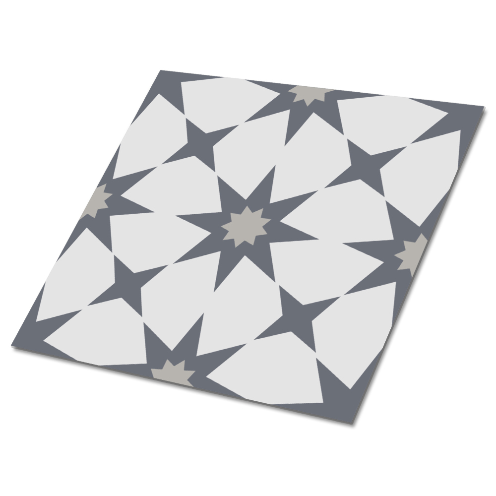 Samolepící podlahové čtverce Geometrické hvězdy v odstínech šedé