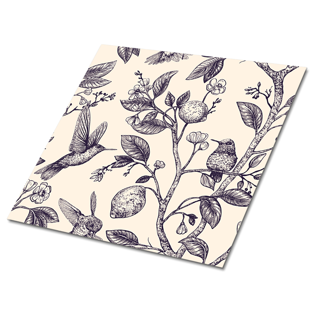 Samolepící podlahové čtverce Motiv ptáka a citrusových plodů na větvích