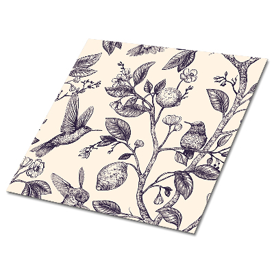 Samolepící podlahové čtverce Motiv ptáka a citrusových plodů na větvích