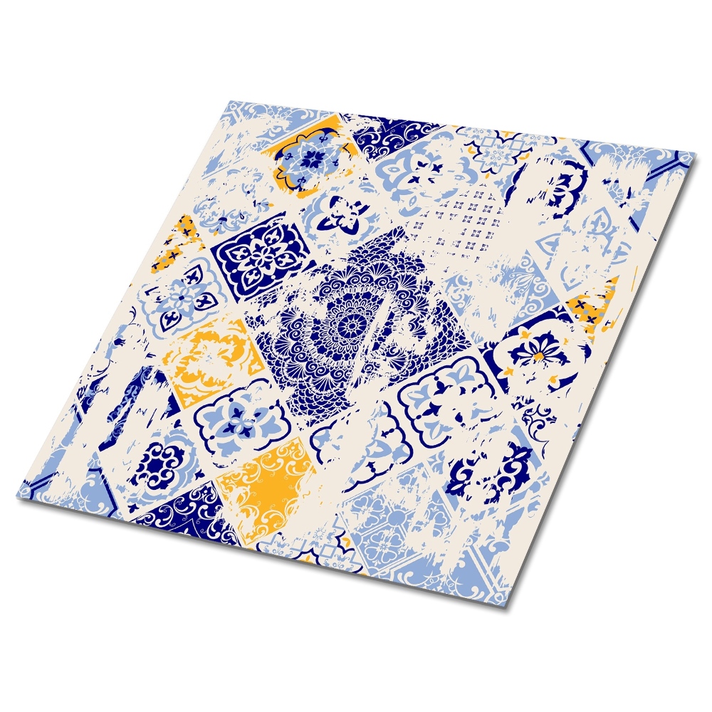 Samolepící podlahové čtverce Patchworkový motiv v modrých odstínech