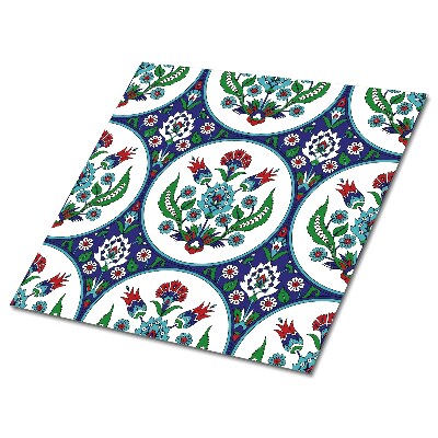 Samolepící podlahové čtverce Květinový motiv v kruzích