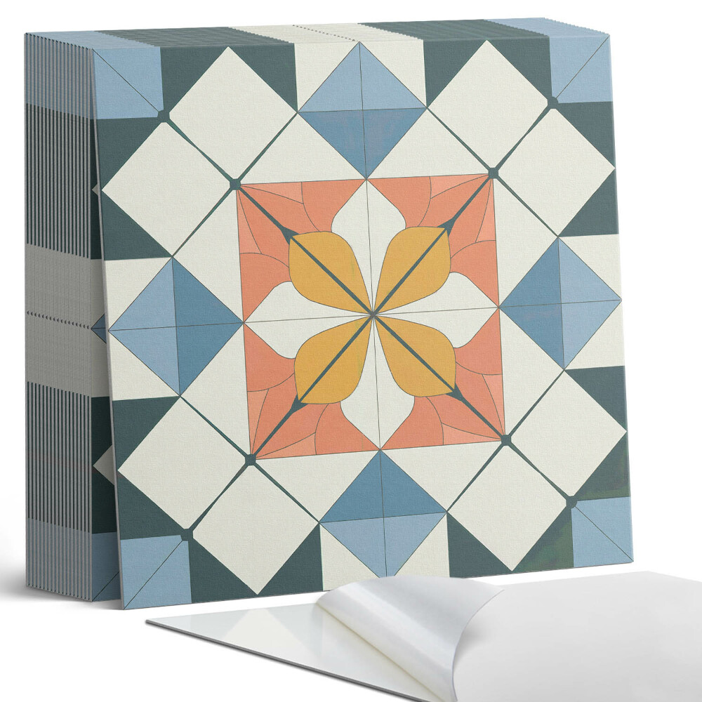 Samolepící dlaždice na podlahu Stylové květiny v geometrické kompozici