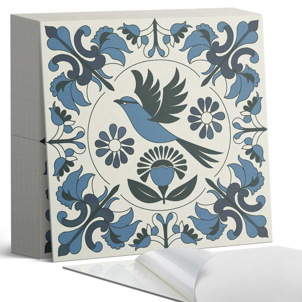 Samolepící dlaždice na podlahu Grafika ptáka obklopeného květinami