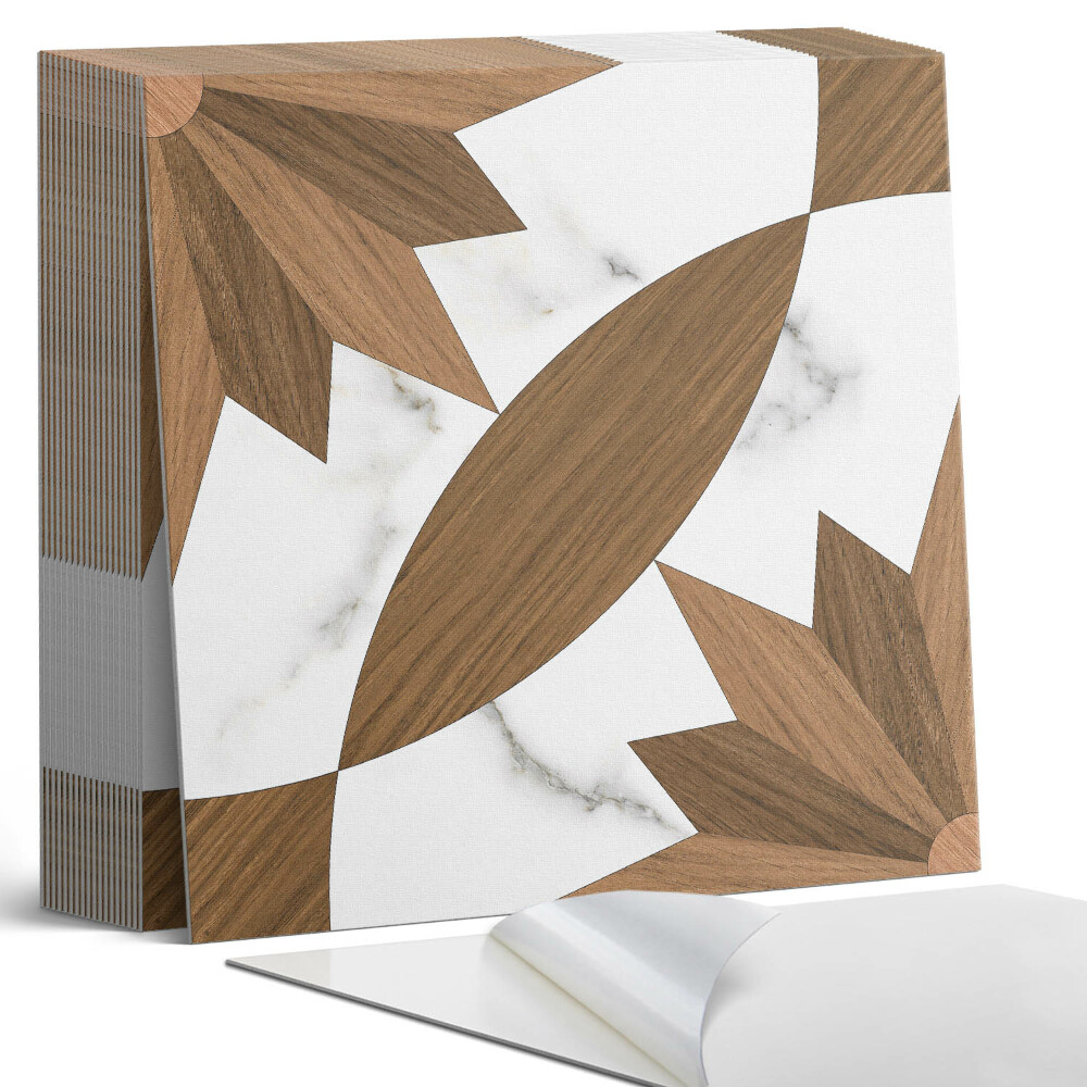 Samolepící dlaždice na podlahu Dřevěné motivy v geometrickém stylu