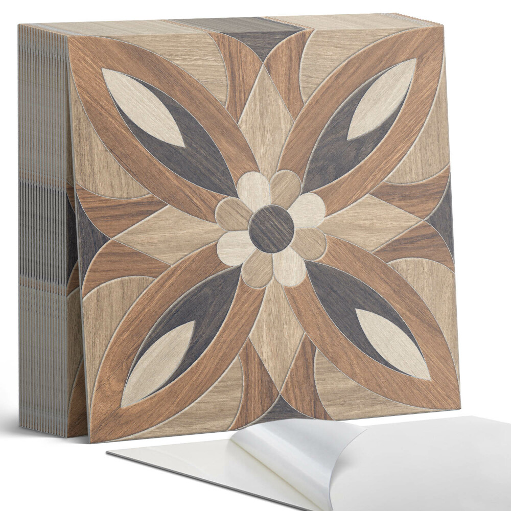 Samolepící dlaždice na podlahu Dřevěné květiny v přírodním stylu