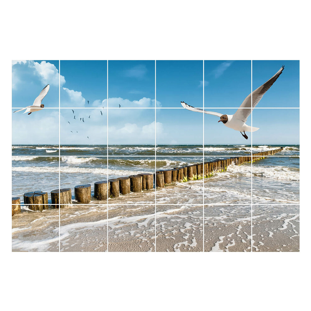 Nálepka na dlaždice Mořská krajina s ptáky