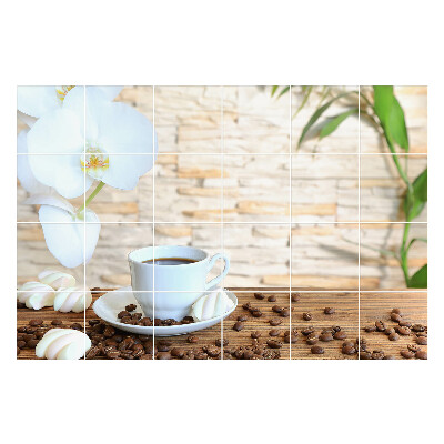 Nálepka na dlaždice Káva s květem orchideje