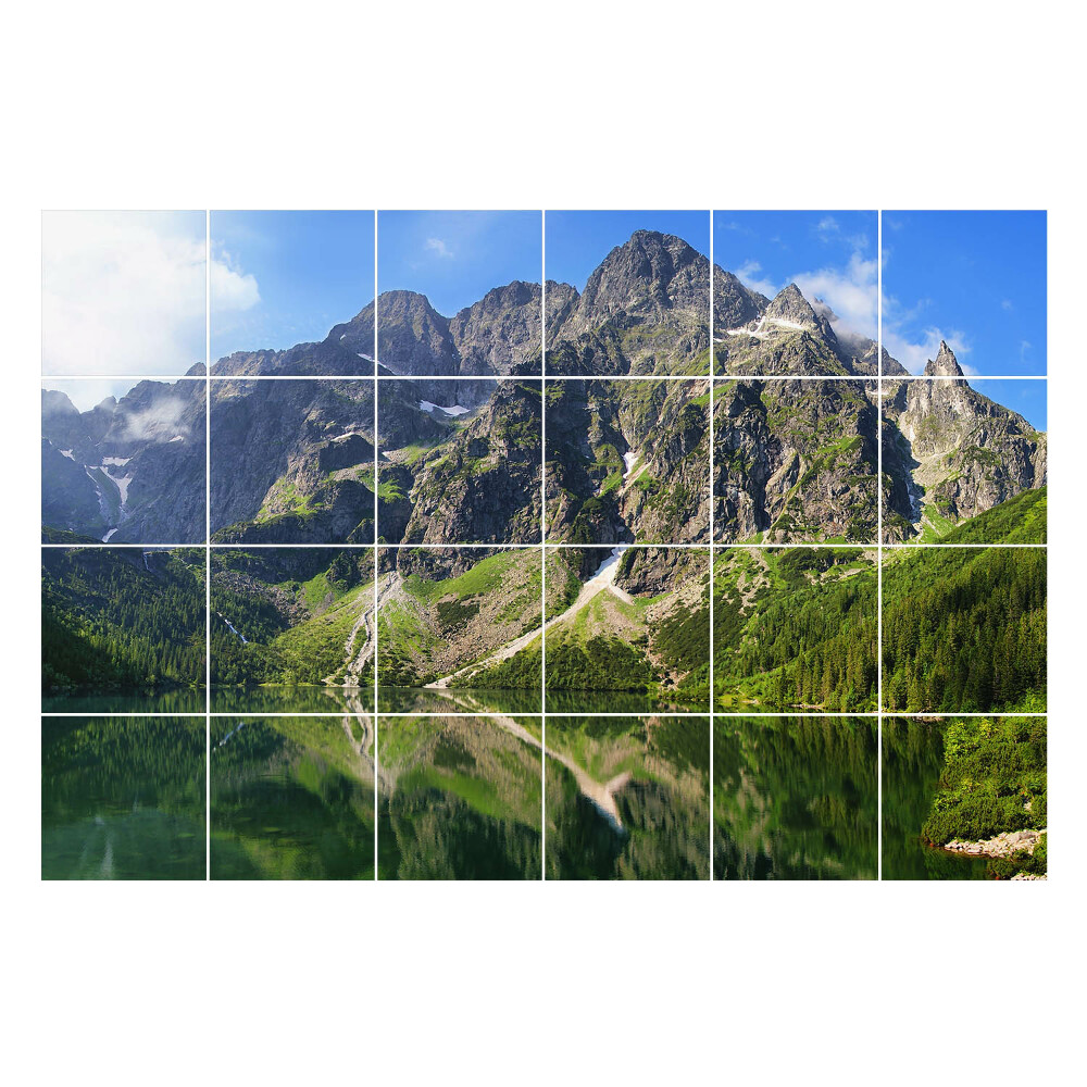 Samolepka na dlaždice Horská krajina s jezerem