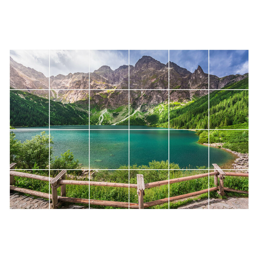 Samolepka na dlaždice Horská krajina s jezerem