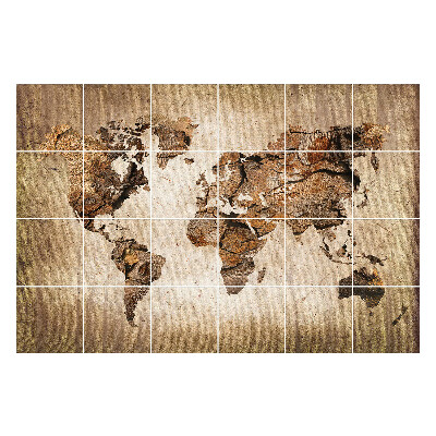 Samolepka na dlaždice Kontinent Země ve dřevě