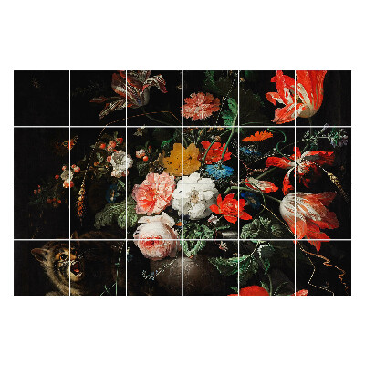 Nálepka na dlaždice Květinová kytice s divokým zvířetem