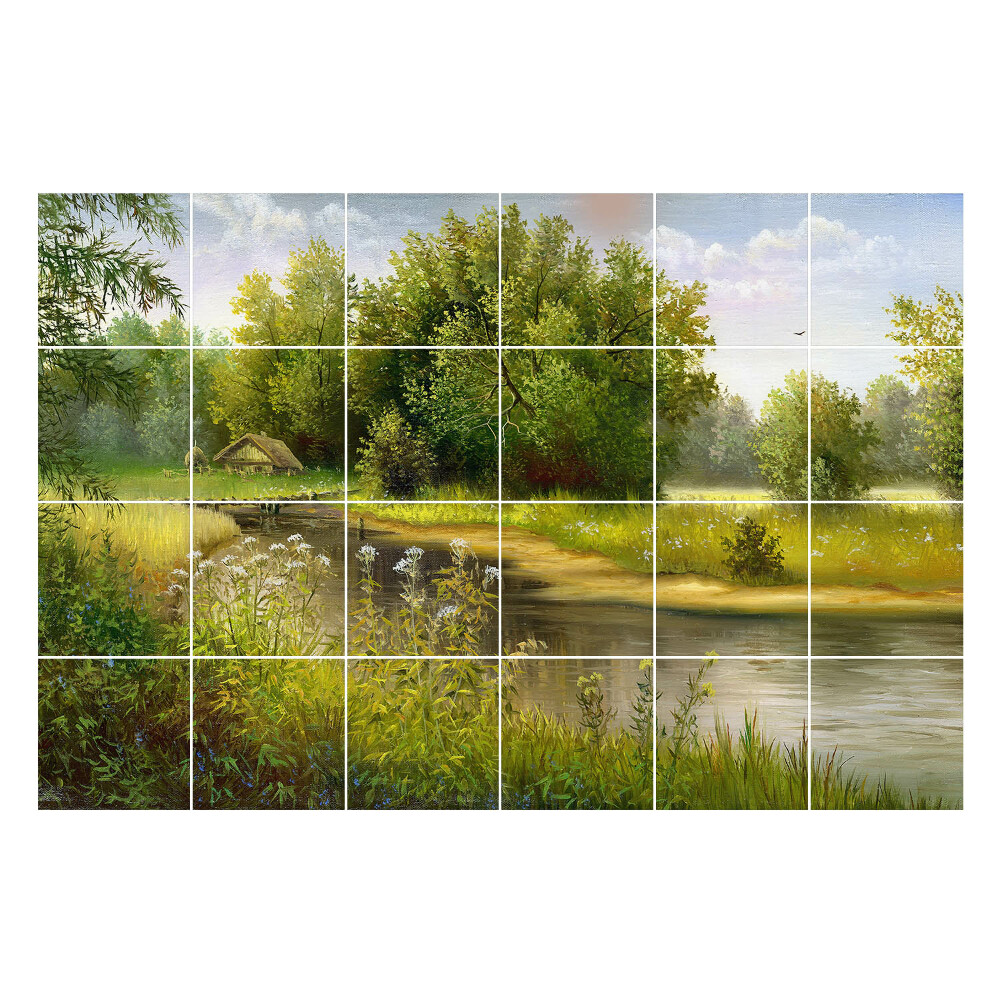 Samolepka na dlaždice Idylická krajina s řekou