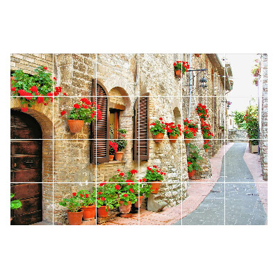 Nálepka na dlaždice Kouzelná ulice s květinami