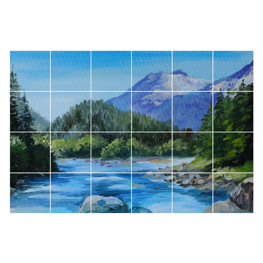 Samolepka na dlaždice Horská krajina s řekou