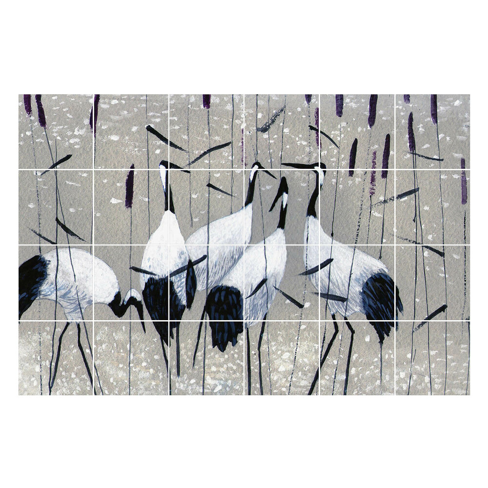 Samolepka na dlaždice Hejno ptáků v trávě