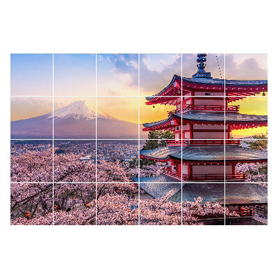 Samolepka na dlaždice Chrám s horou v pozadí