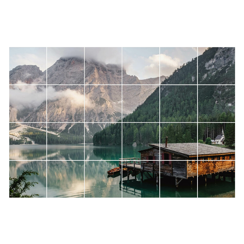 Samolepka na dlaždice Malebná chata u jezera