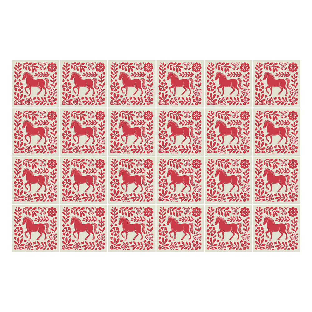 Nálepka na dlaždice Lidový vzor s koňmi