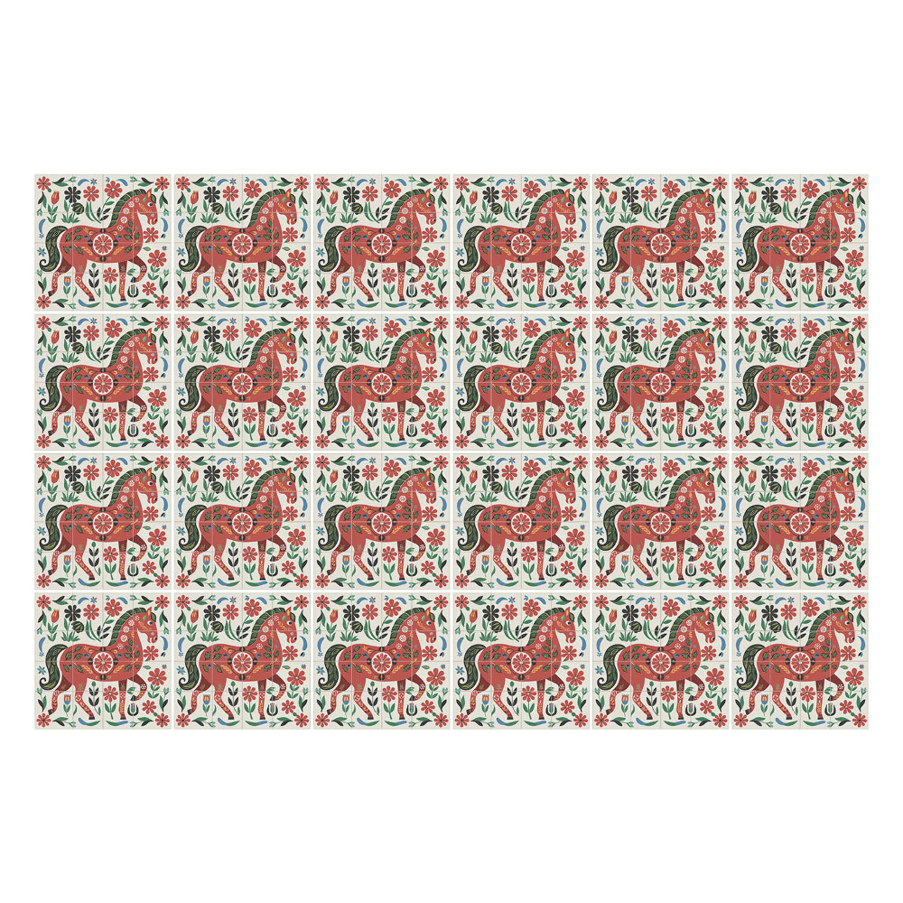 Nálepka na dlaždice Koně v květinovém aranžmá