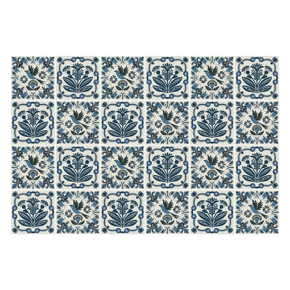 Samolepka na dlaždice Přírodní květiny a ptáci