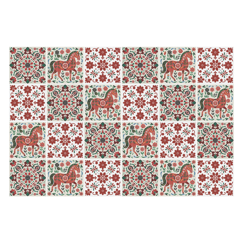 Samolepka na dlaždice Koně a květiny Folklór