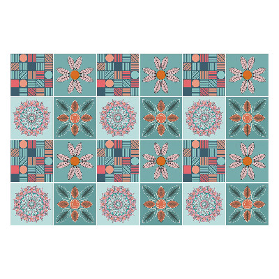 Samolepka na dlaždice Květinové a geometrické motivy