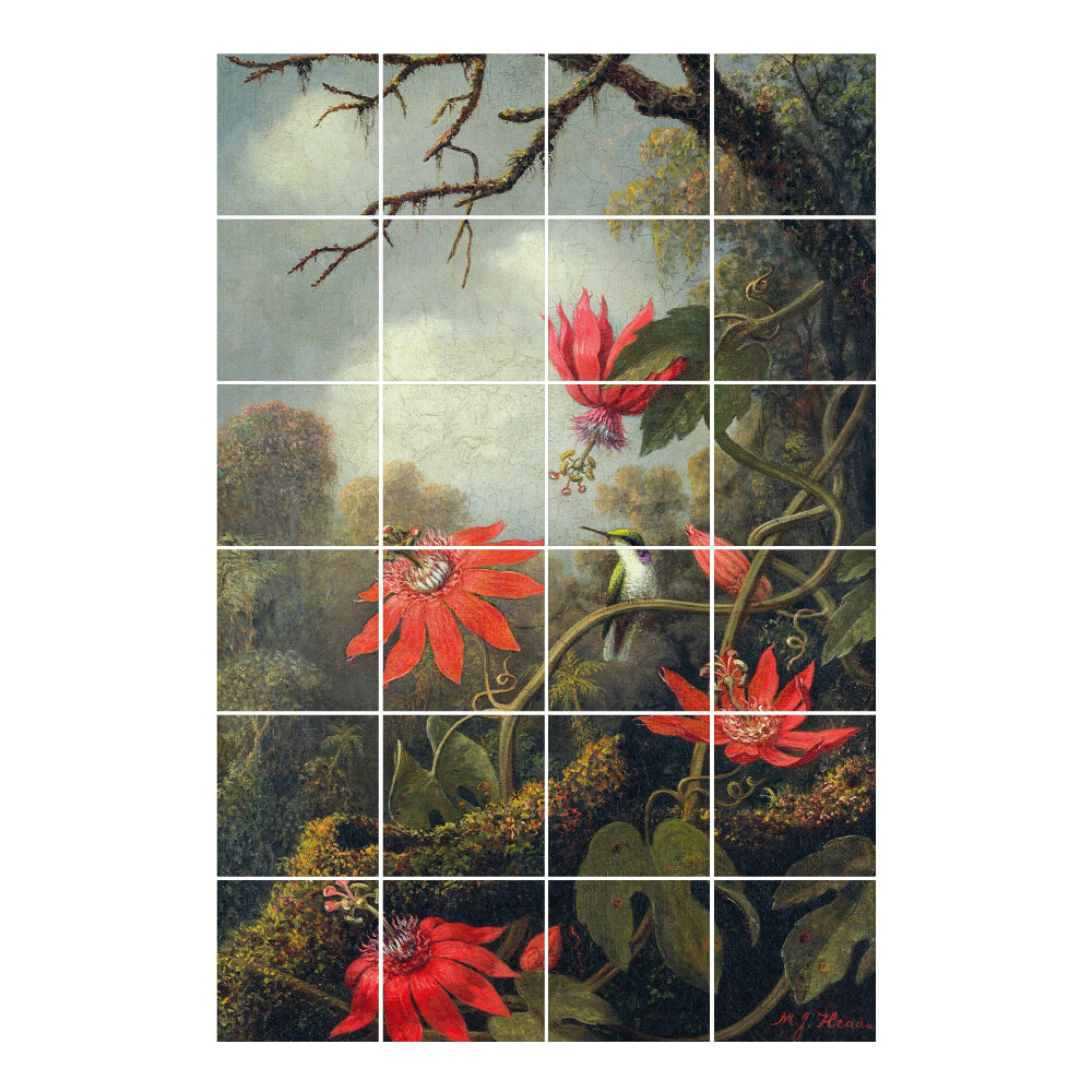 Samolepka na dlaždice Květiny a kolibřík v lese