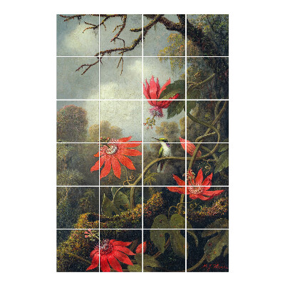 Samolepka na dlaždice Květiny a kolibřík v lese