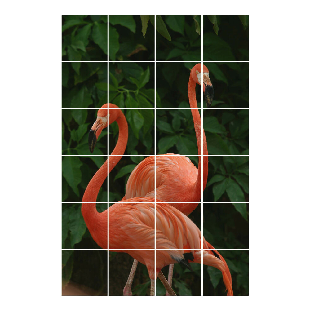 Nálepka na dlaždice Plameňáci na pozadí listí