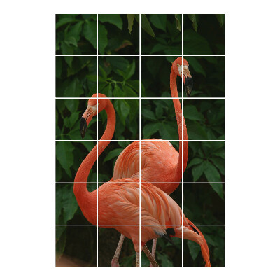 Nálepka na dlaždice Plameňáci na pozadí listí