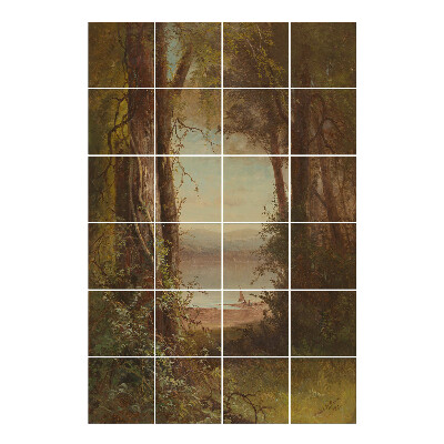 Samolepka na dlaždice Výhled na jezero s lodí