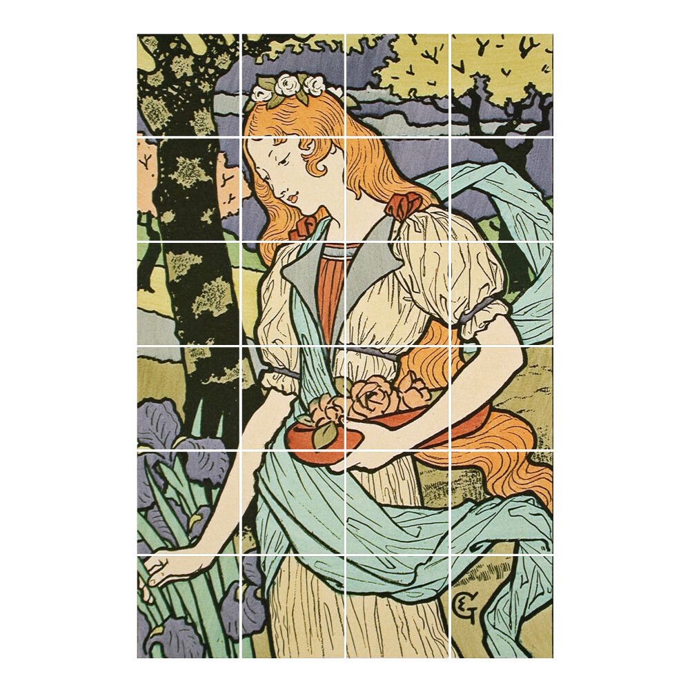 Samolepka na dlaždice Žena s květinami