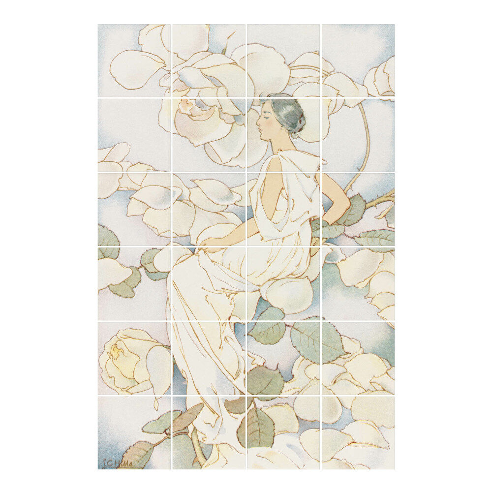 Nálepka na dlaždice Žena mezi růžemi