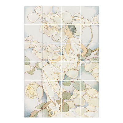 Nálepka na dlaždice Žena mezi růžemi