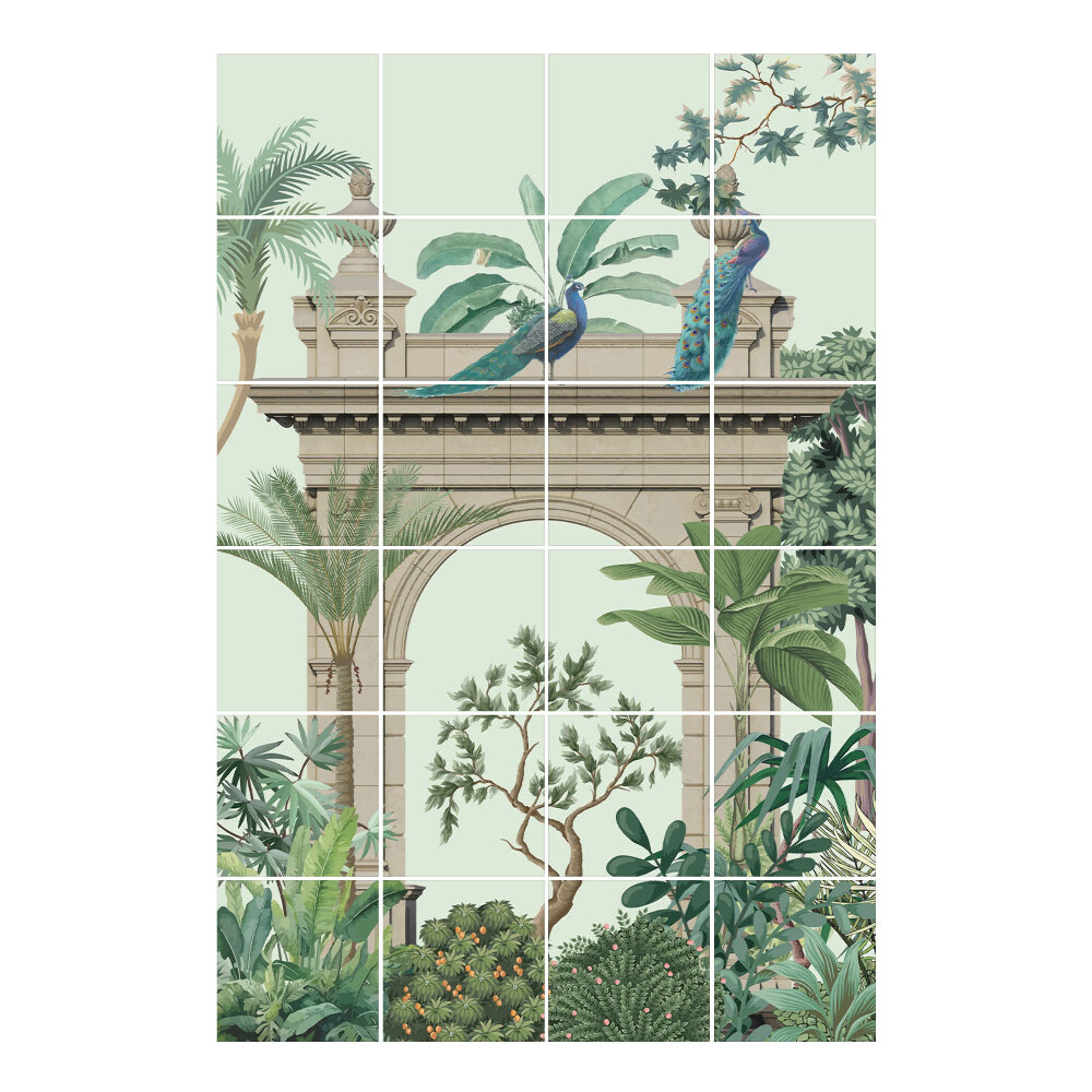 Nálepka na dlaždice Tropický ráj s pávem