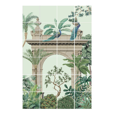 Nálepka na dlaždice Tropický ráj s pávem