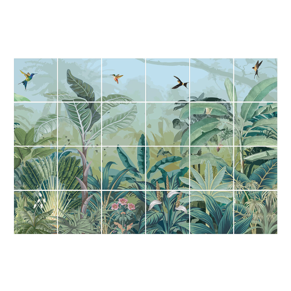 Samolepka na dlaždice Tropická džungle s ptáky