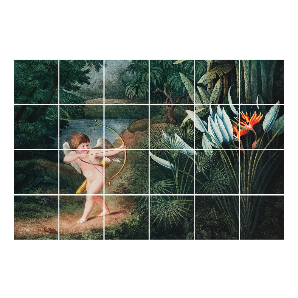 Nálepka na dlaždice Amor mezi květinami