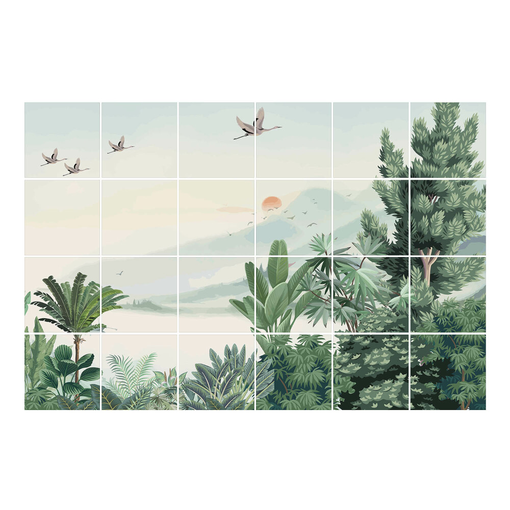 Nálepka na dlaždice Tropická krajina s ptáky