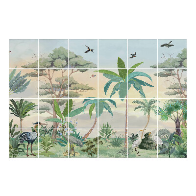 Nálepka na dlaždice Tropická krajina s ptáky